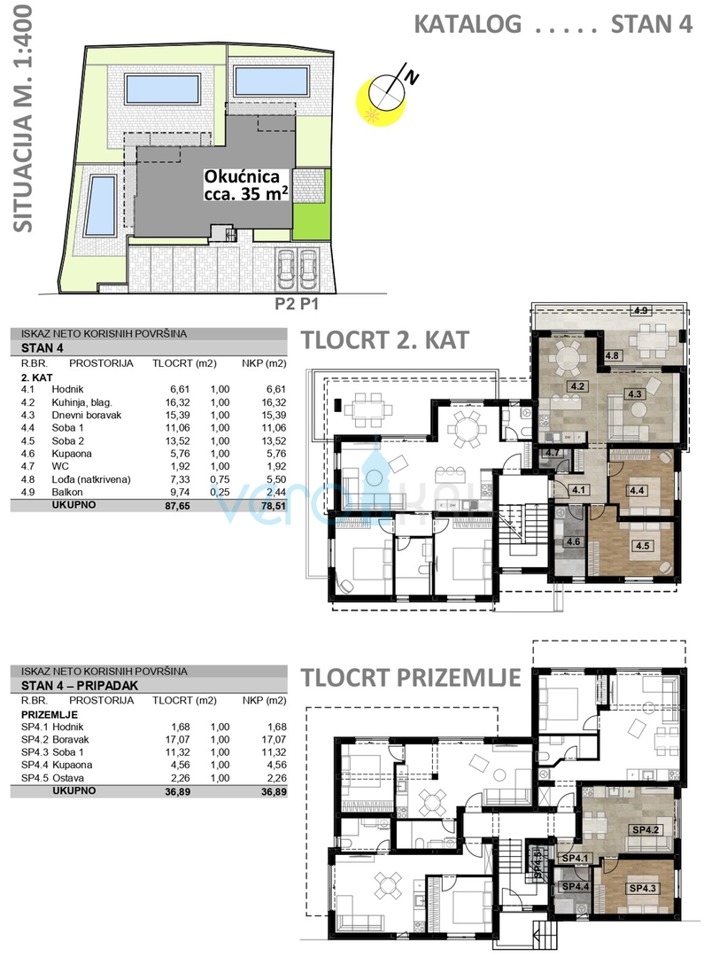 Malinska, new building, penthouse with sea view and one-bedroom apartment with garden, for sale